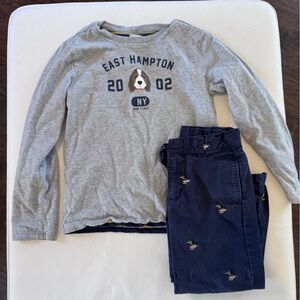 Janie and Jack Gray Navy Kids Matching Set size 4 East Hampton tee/duck pants